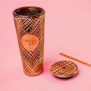 NIB Rachel Miriam Metallic Gold “Dream Big” Tumbler with Straw